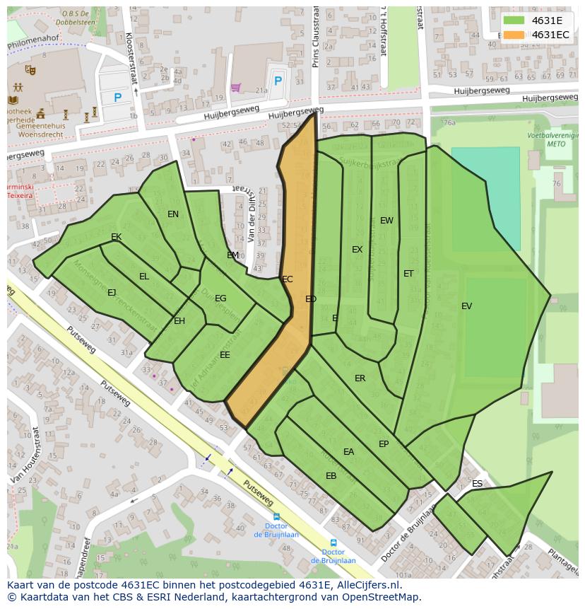 Afbeelding van het postcodegebied 4631 EC op de kaart.