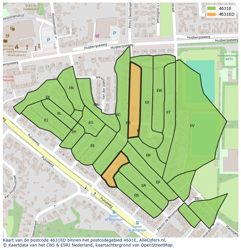 Afbeelding van het postcodegebied 4631 ED op de kaart.