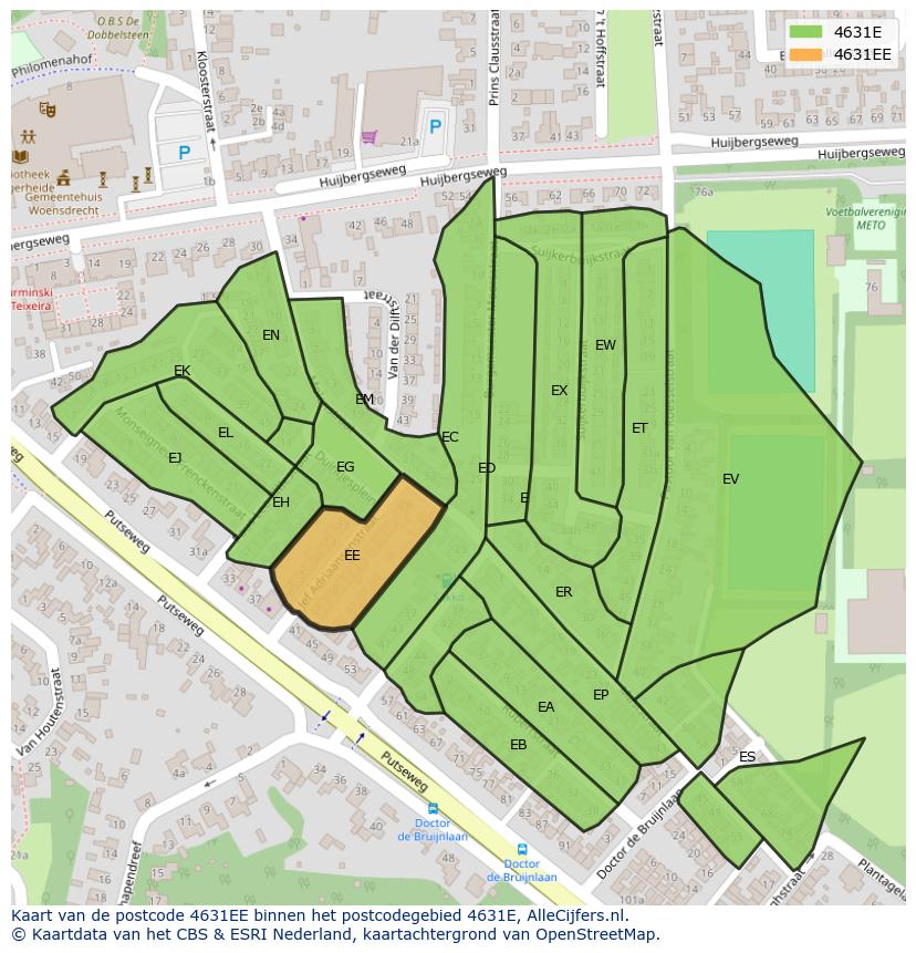 Afbeelding van het postcodegebied 4631 EE op de kaart.