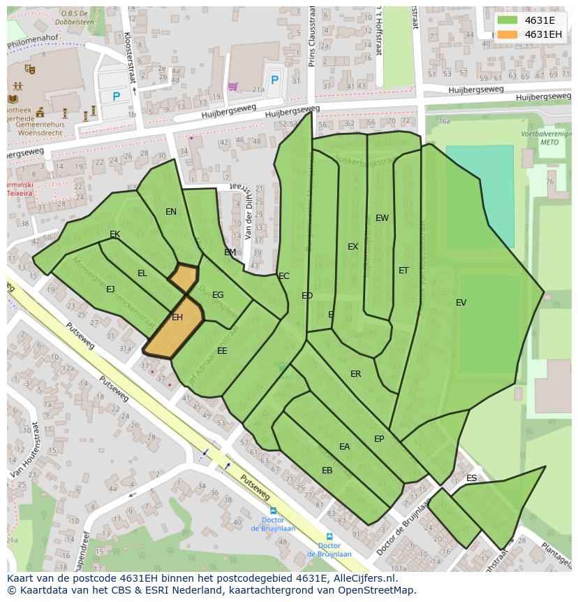 Afbeelding van het postcodegebied 4631 EH op de kaart.