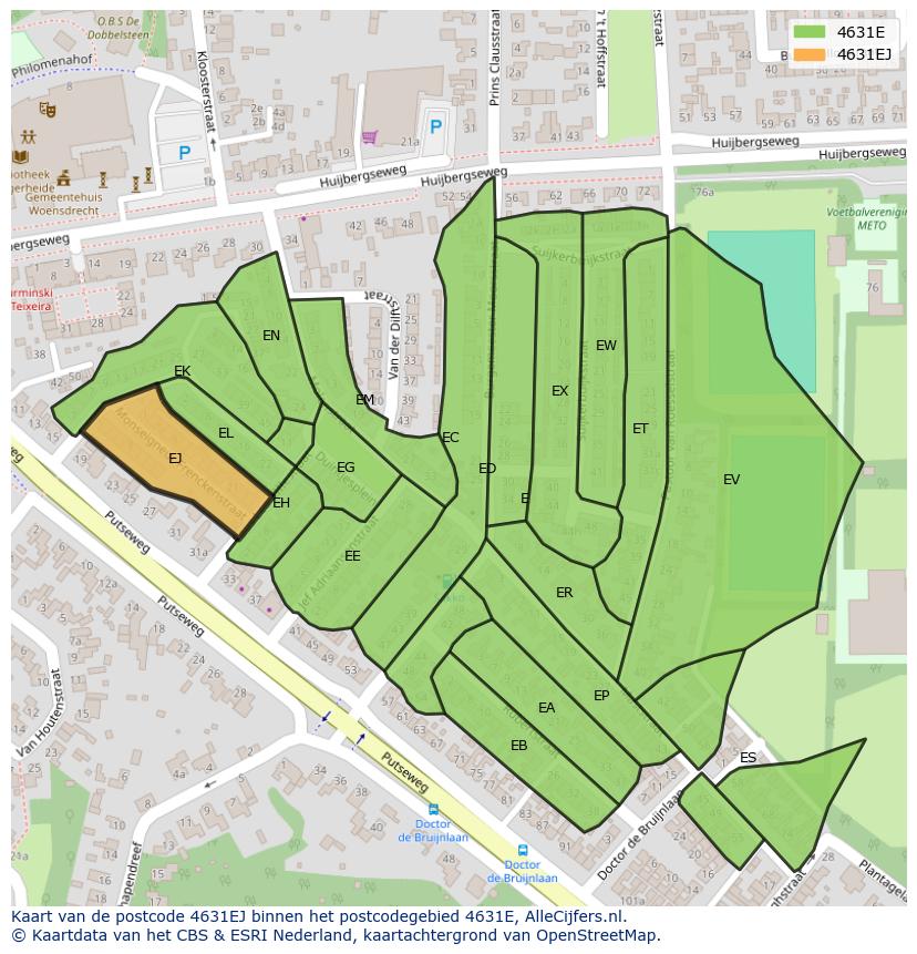 Afbeelding van het postcodegebied 4631 EJ op de kaart.
