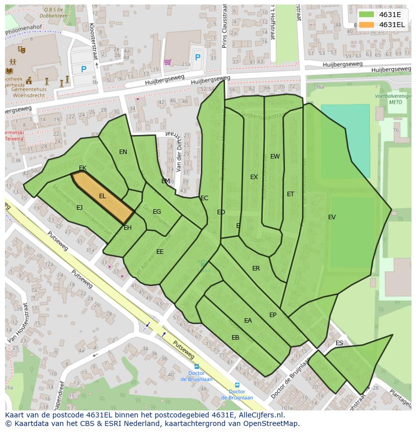 Afbeelding van het postcodegebied 4631 EL op de kaart.