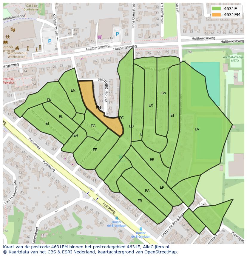 Afbeelding van het postcodegebied 4631 EM op de kaart.
