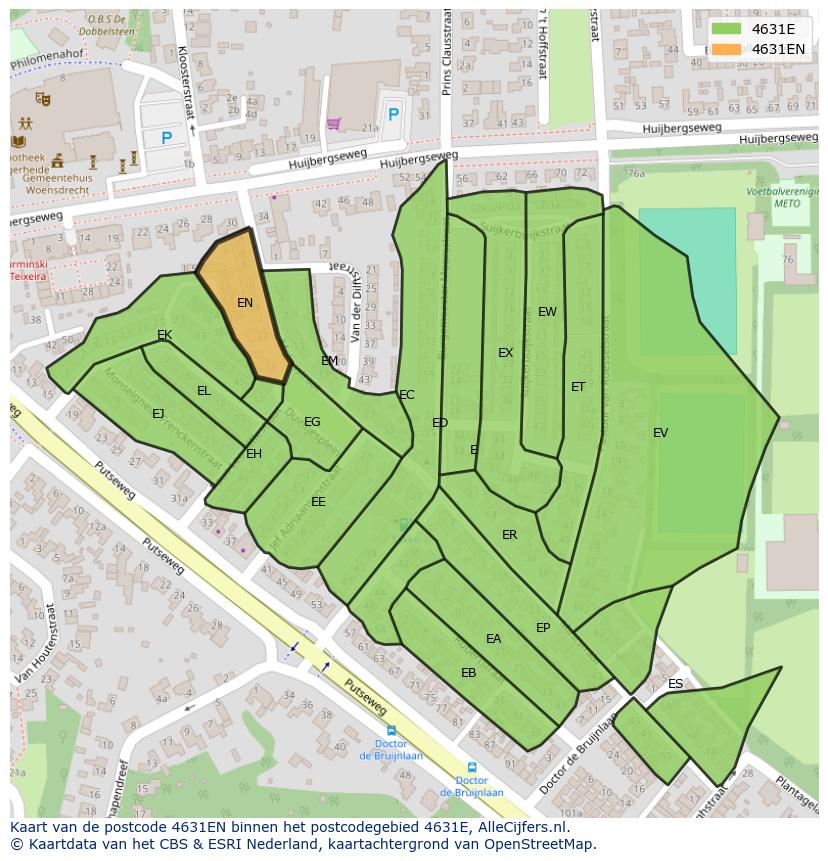 Afbeelding van het postcodegebied 4631 EN op de kaart.