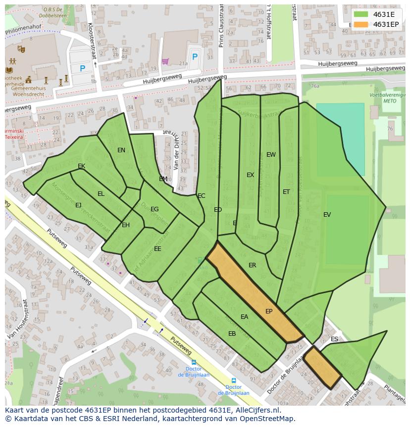 Afbeelding van het postcodegebied 4631 EP op de kaart.