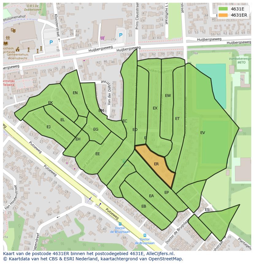 Afbeelding van het postcodegebied 4631 ER op de kaart.