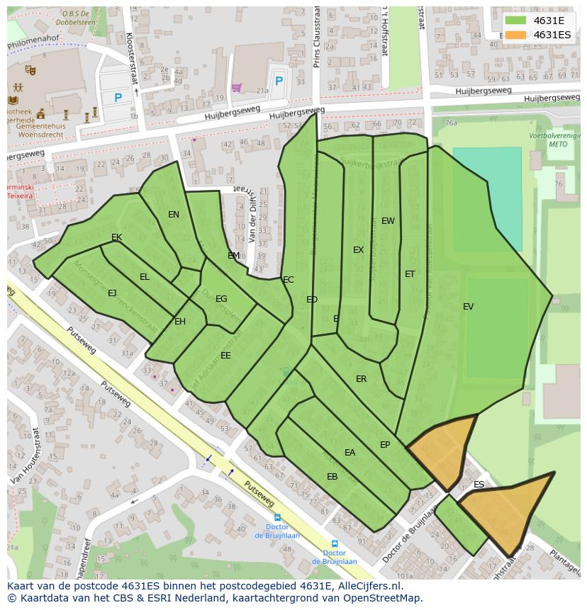 Afbeelding van het postcodegebied 4631 ES op de kaart.