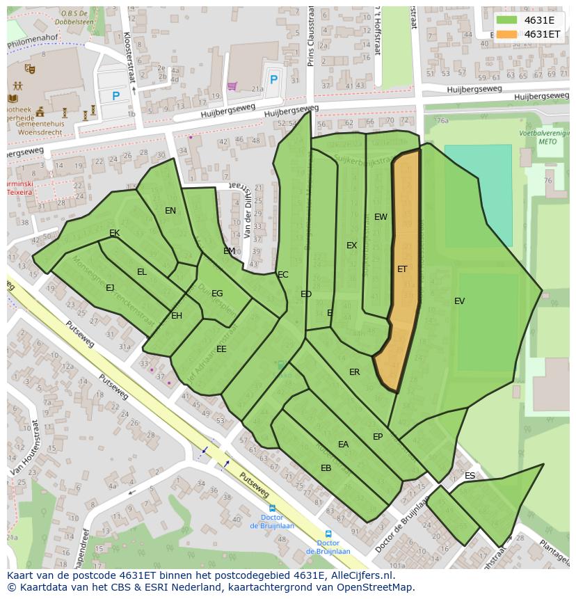 Afbeelding van het postcodegebied 4631 ET op de kaart.
