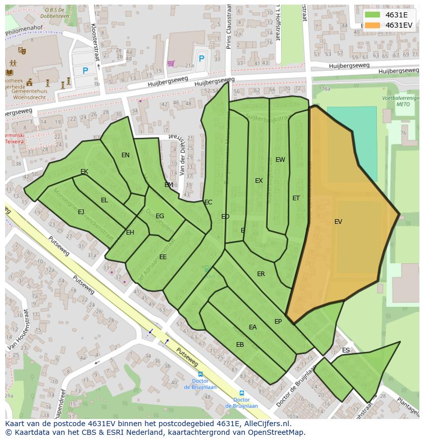 Afbeelding van het postcodegebied 4631 EV op de kaart.