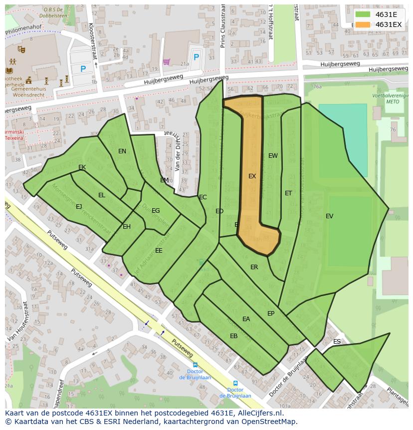 Afbeelding van het postcodegebied 4631 EX op de kaart.