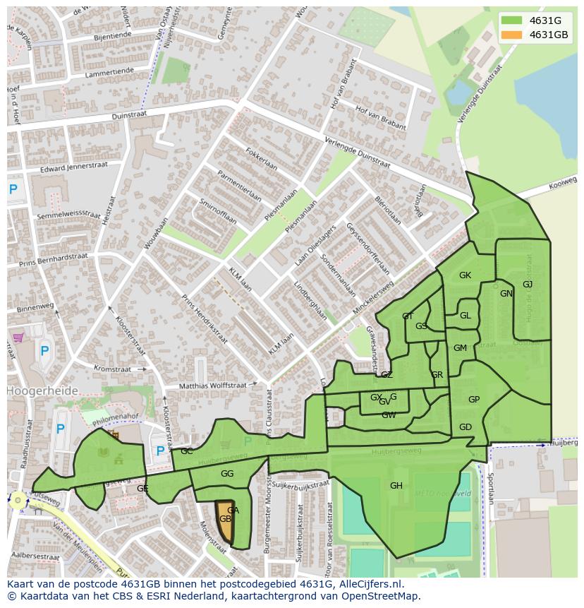 Afbeelding van het postcodegebied 4631 GB op de kaart.