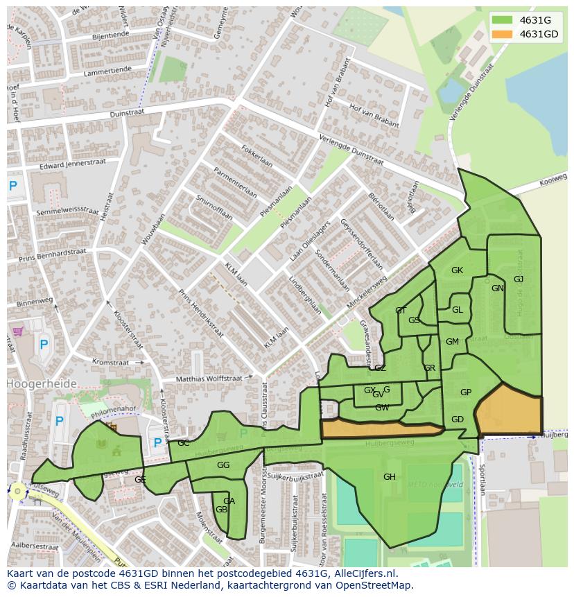 Afbeelding van het postcodegebied 4631 GD op de kaart.