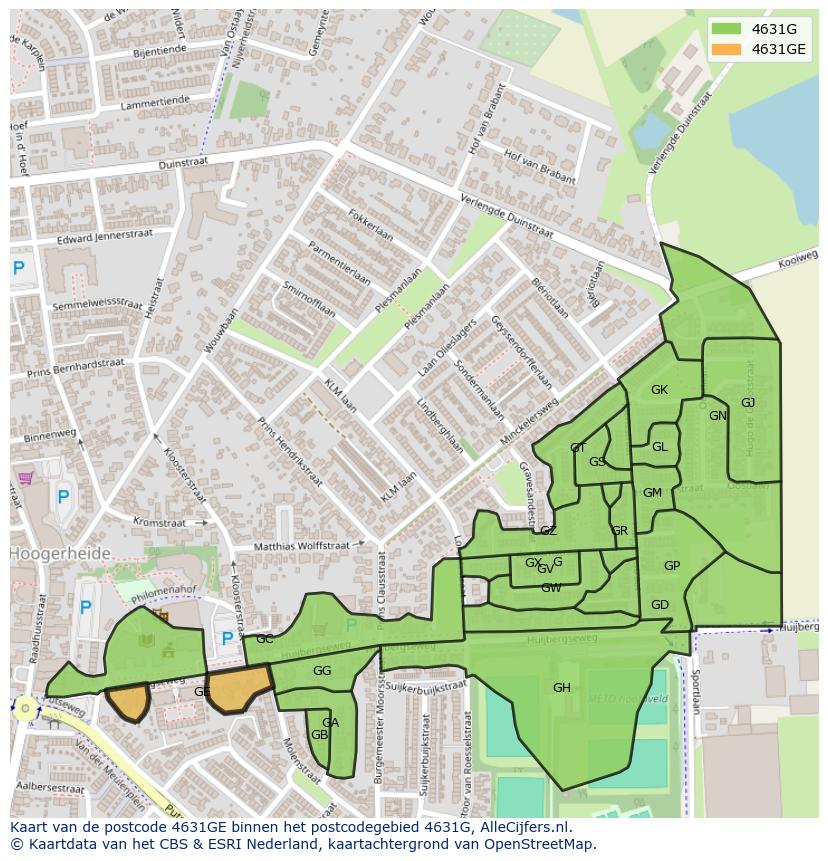 Afbeelding van het postcodegebied 4631 GE op de kaart.