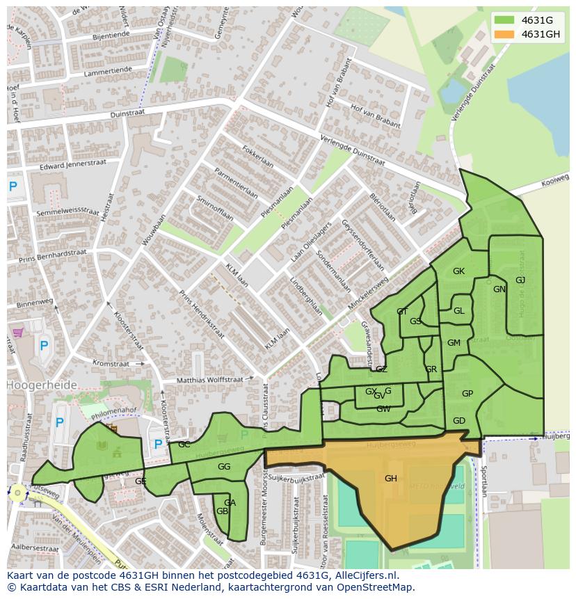 Afbeelding van het postcodegebied 4631 GH op de kaart.