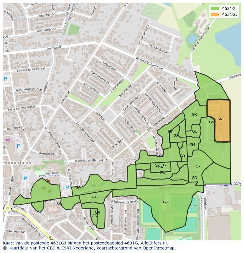 Afbeelding van het postcodegebied 4631 GJ op de kaart.