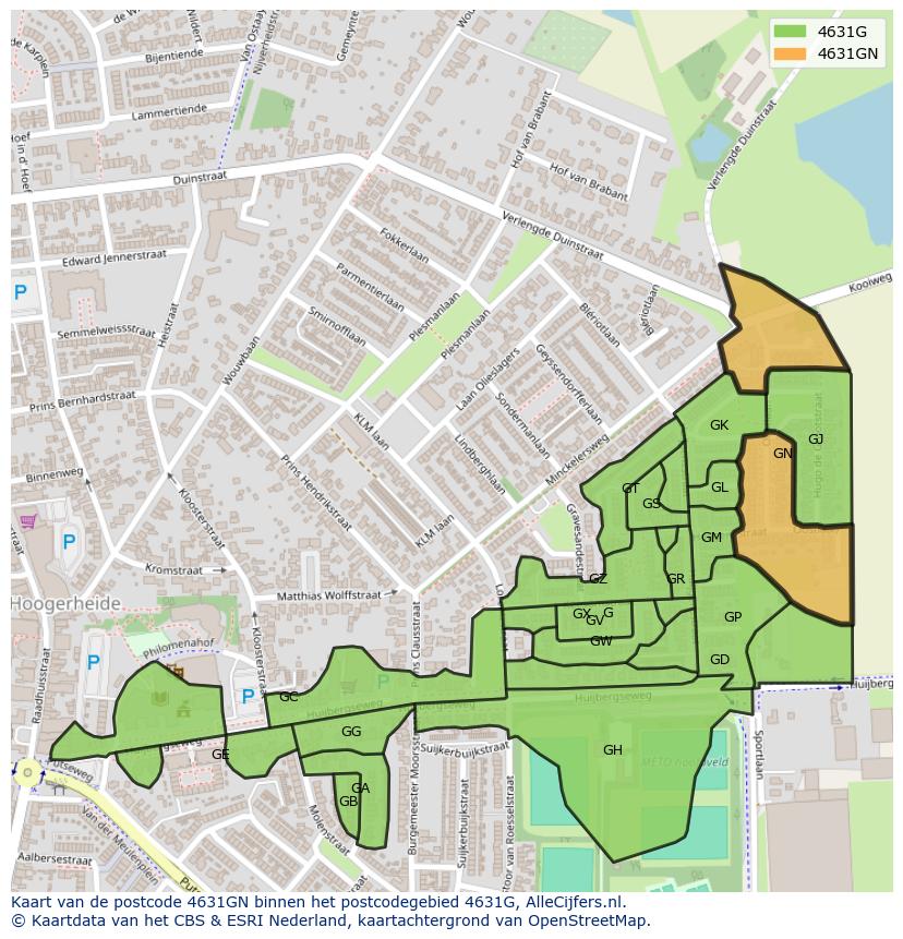 Afbeelding van het postcodegebied 4631 GN op de kaart.