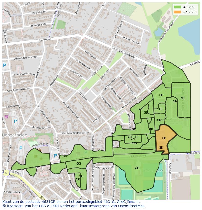Afbeelding van het postcodegebied 4631 GP op de kaart.