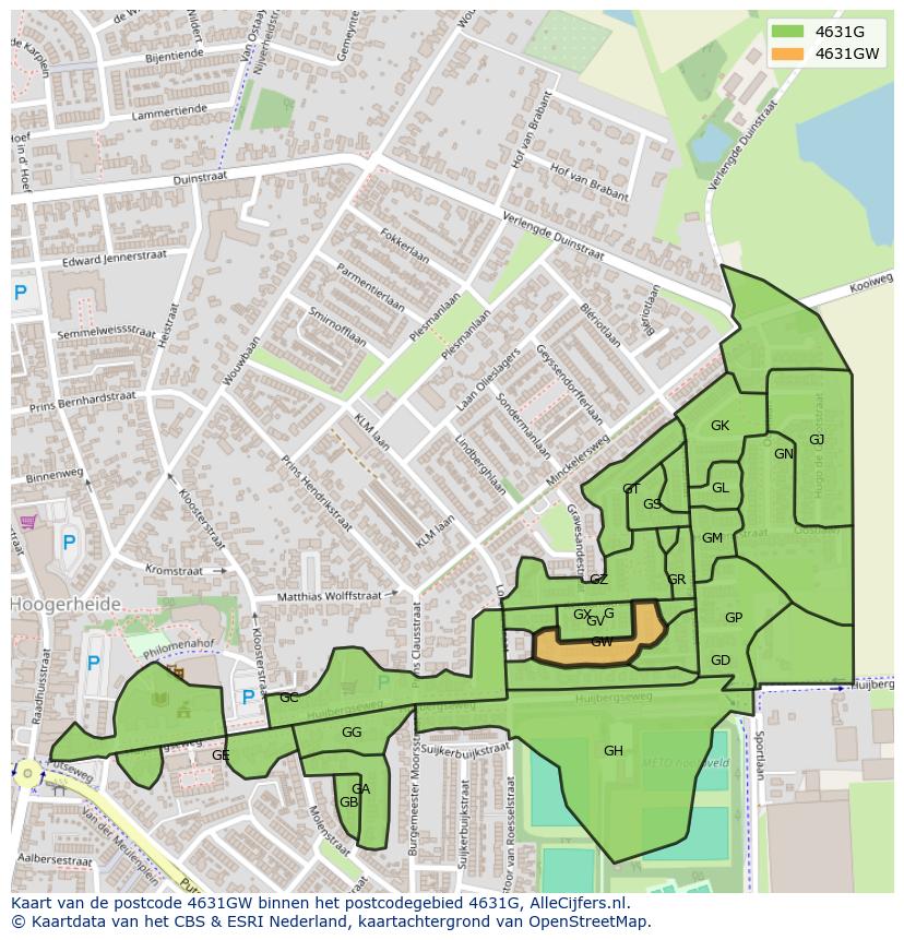 Afbeelding van het postcodegebied 4631 GW op de kaart.