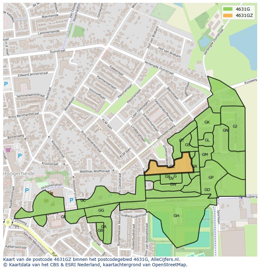 Afbeelding van het postcodegebied 4631 GZ op de kaart.