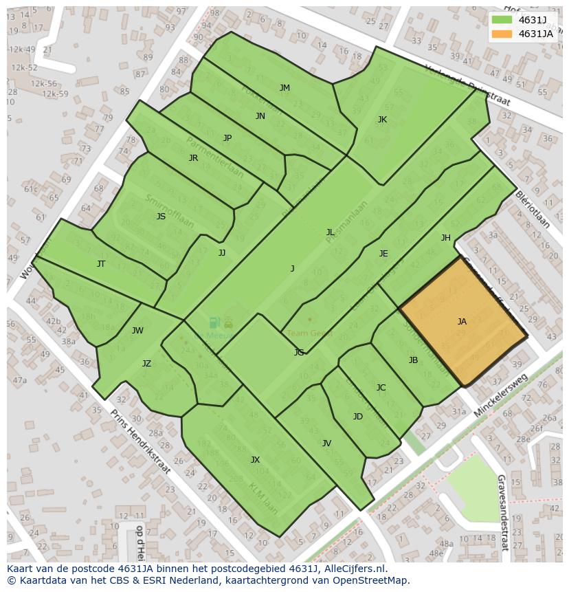 Afbeelding van het postcodegebied 4631 JA op de kaart.
