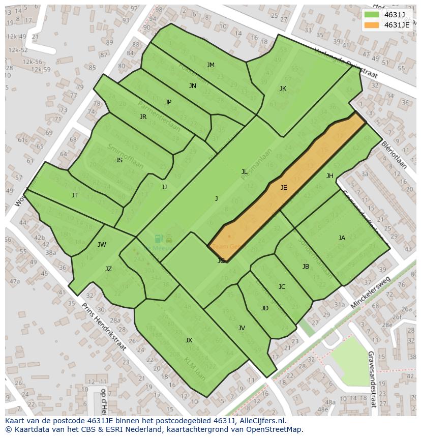Afbeelding van het postcodegebied 4631 JE op de kaart.