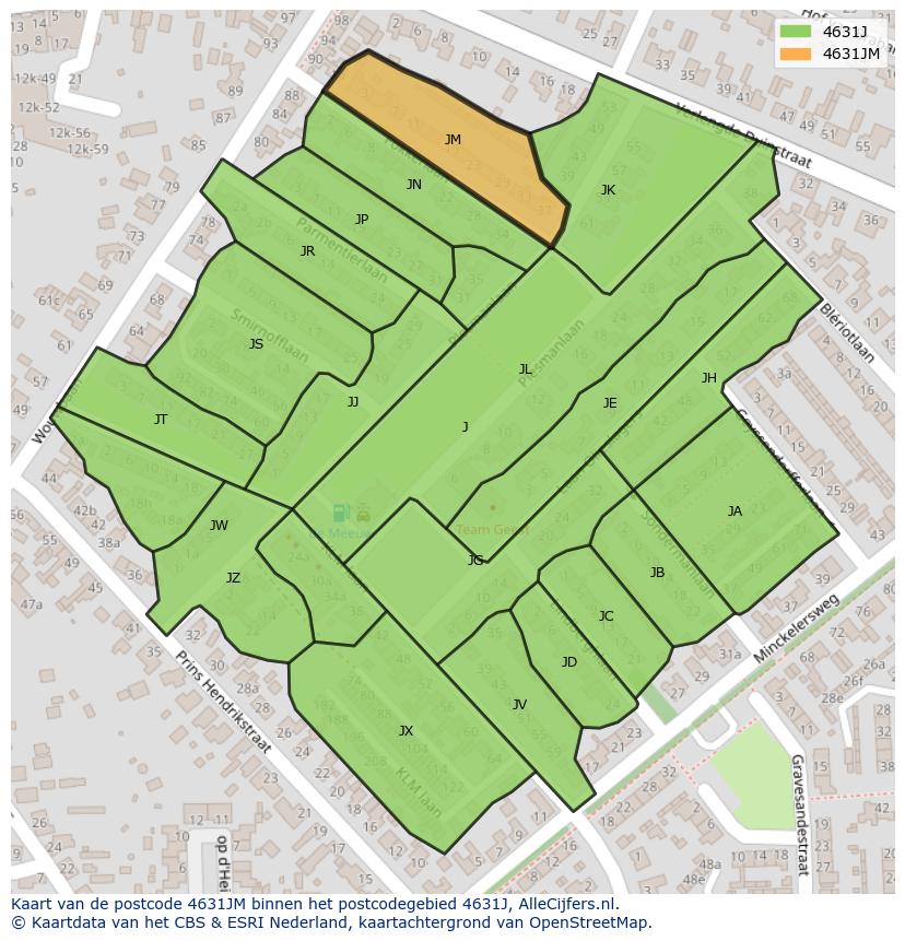 Afbeelding van het postcodegebied 4631 JM op de kaart.