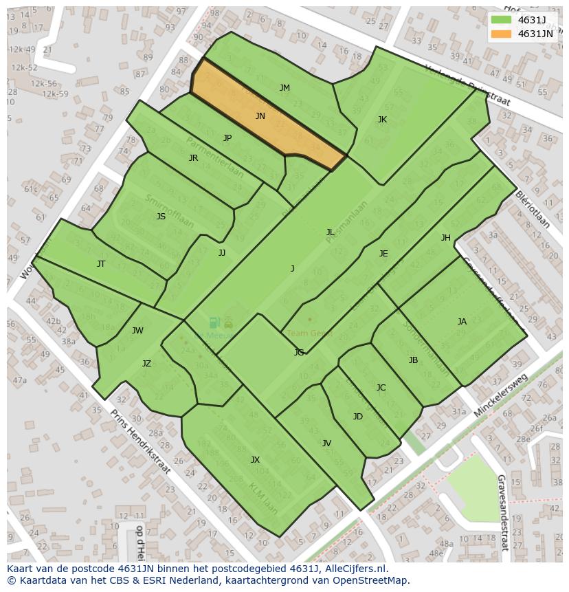Afbeelding van het postcodegebied 4631 JN op de kaart.
