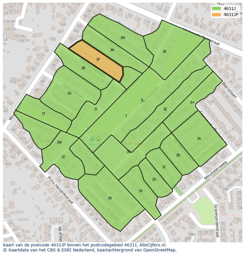 Afbeelding van het postcodegebied 4631 JP op de kaart.