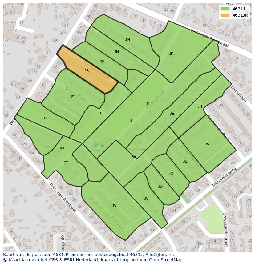 Afbeelding van het postcodegebied 4631 JR op de kaart.