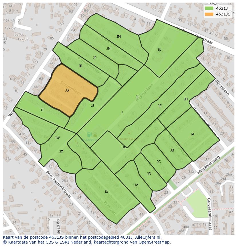 Afbeelding van het postcodegebied 4631 JS op de kaart.