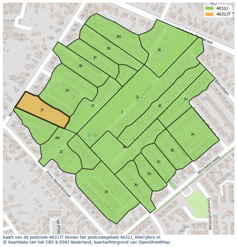 Afbeelding van het postcodegebied 4631 JT op de kaart.