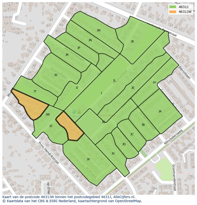 Afbeelding van het postcodegebied 4631 JW op de kaart.