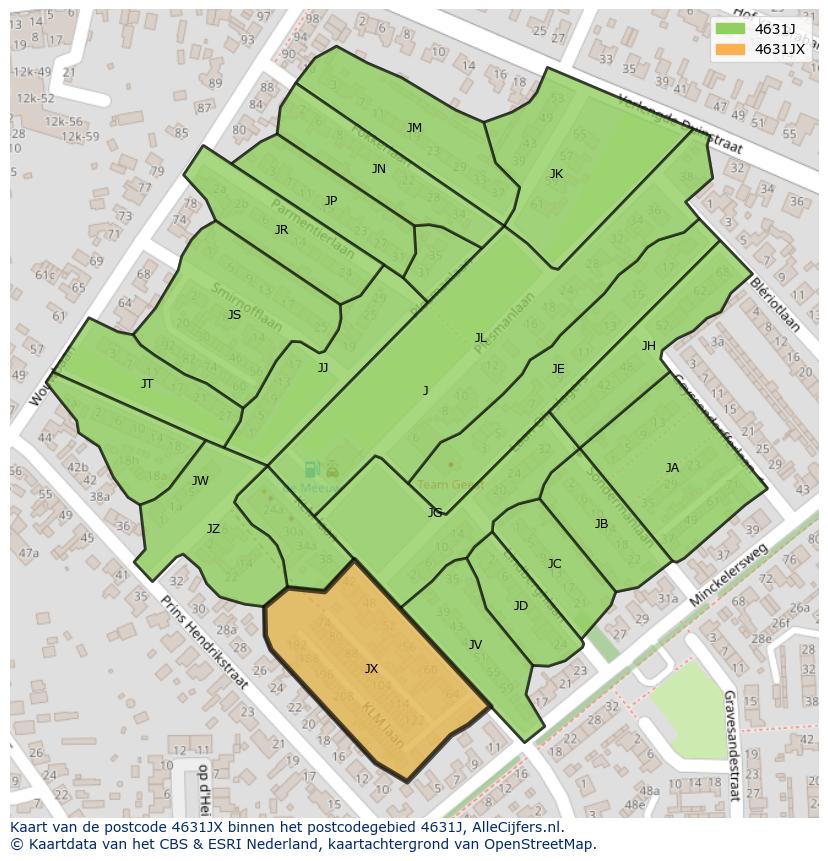 Afbeelding van het postcodegebied 4631 JX op de kaart.