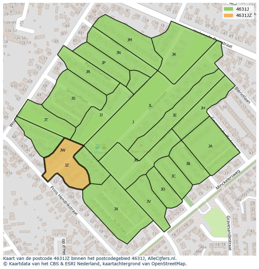Afbeelding van het postcodegebied 4631 JZ op de kaart.