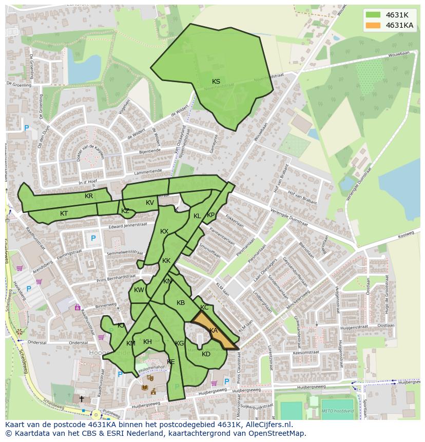 Afbeelding van het postcodegebied 4631 KA op de kaart.