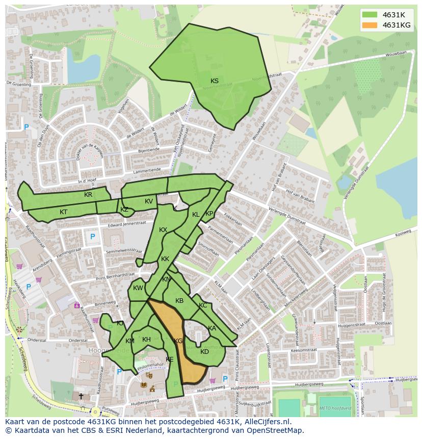 Afbeelding van het postcodegebied 4631 KG op de kaart.