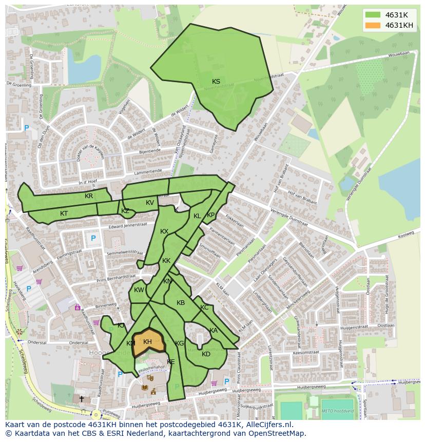 Afbeelding van het postcodegebied 4631 KH op de kaart.