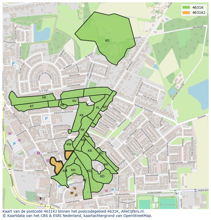 Afbeelding van het postcodegebied 4631 KJ op de kaart.