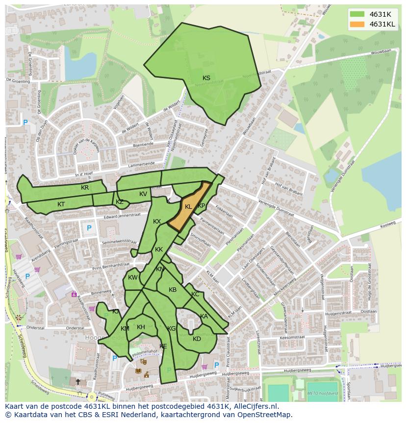 Afbeelding van het postcodegebied 4631 KL op de kaart.