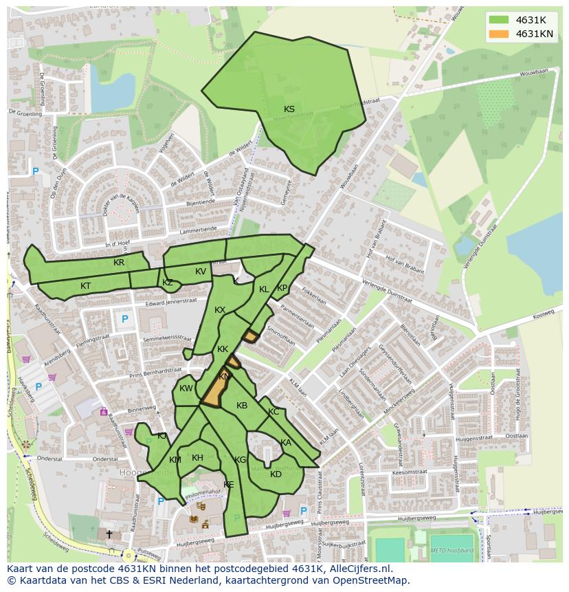 Afbeelding van het postcodegebied 4631 KN op de kaart.