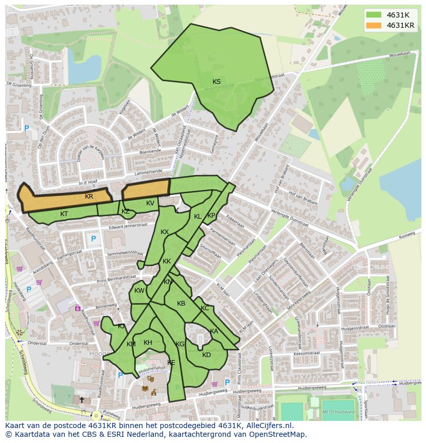 Afbeelding van het postcodegebied 4631 KR op de kaart.