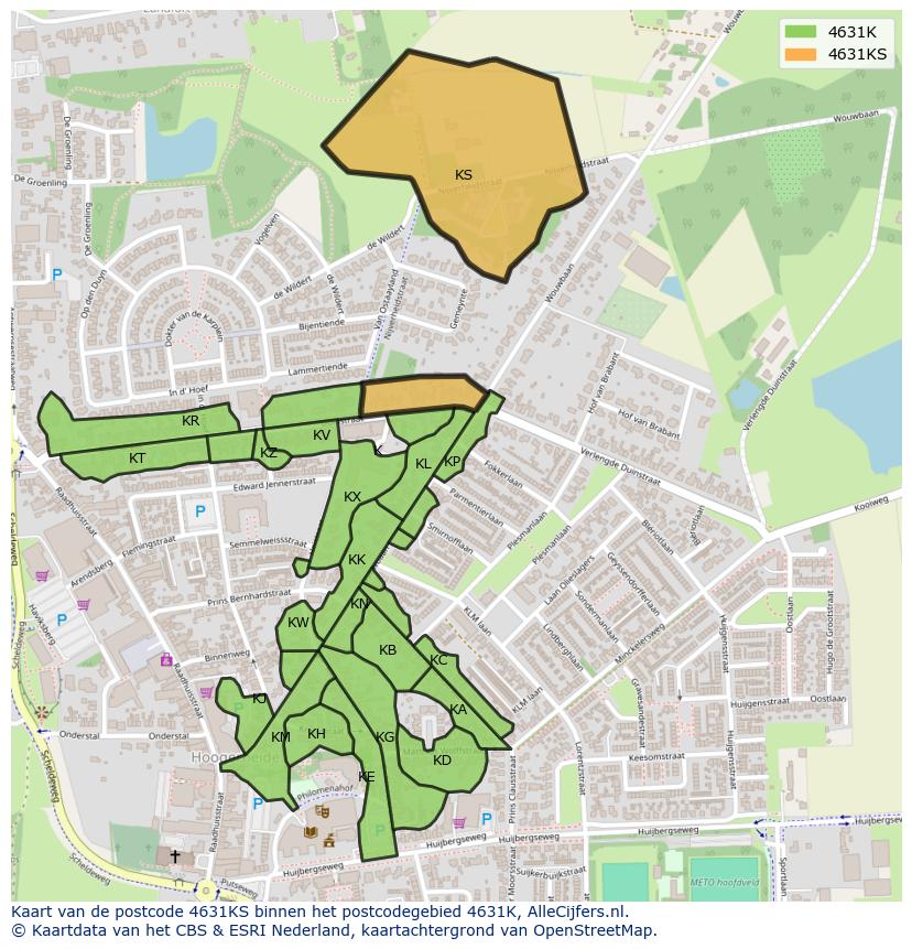 Afbeelding van het postcodegebied 4631 KS op de kaart.