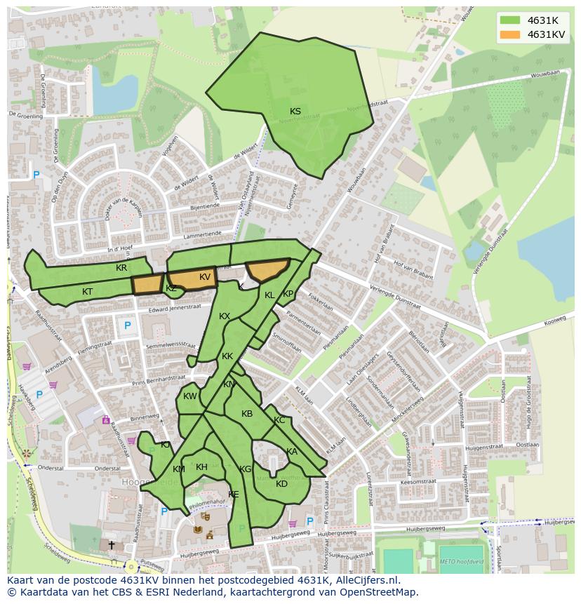Afbeelding van het postcodegebied 4631 KV op de kaart.