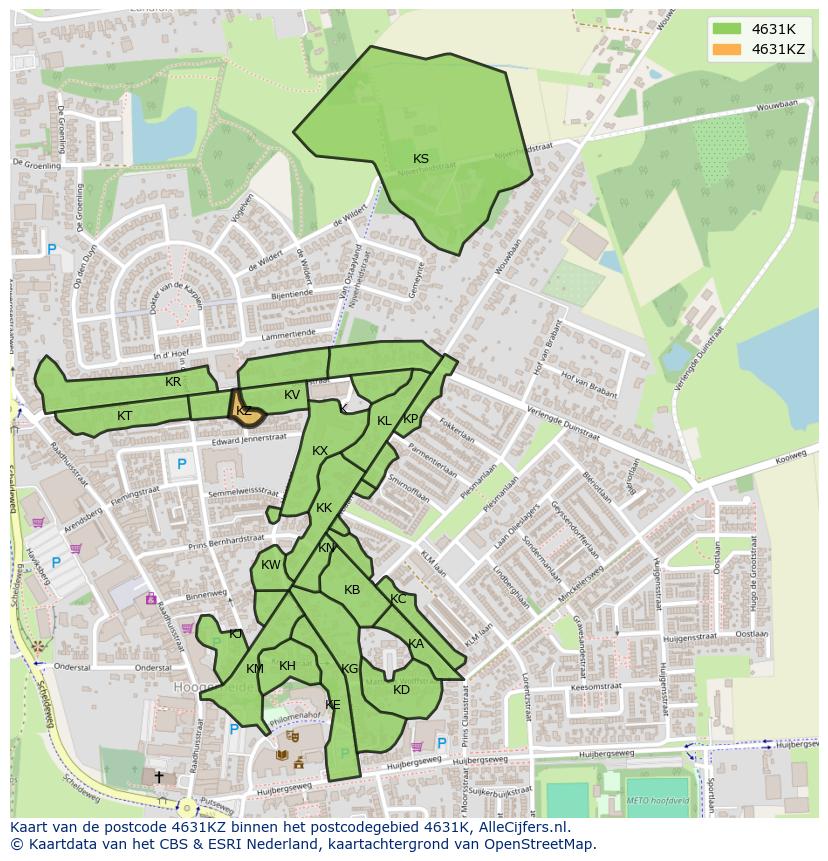 Afbeelding van het postcodegebied 4631 KZ op de kaart.