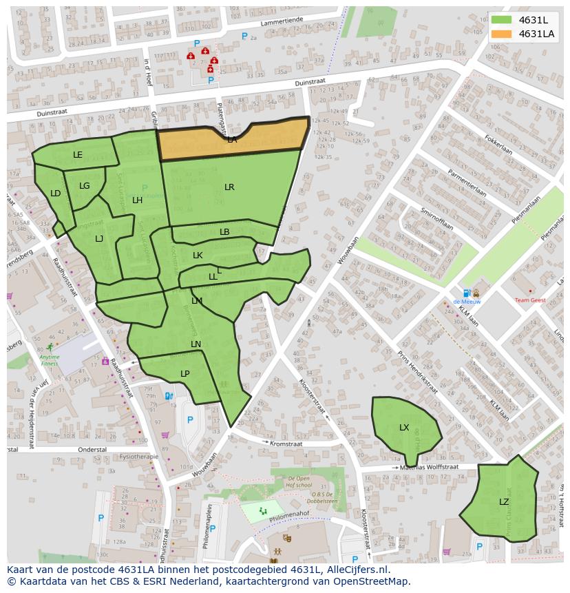 Afbeelding van het postcodegebied 4631 LA op de kaart.