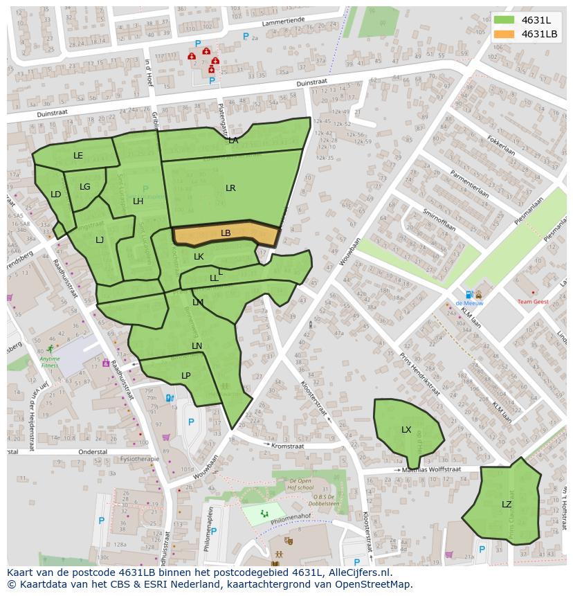 Afbeelding van het postcodegebied 4631 LB op de kaart.