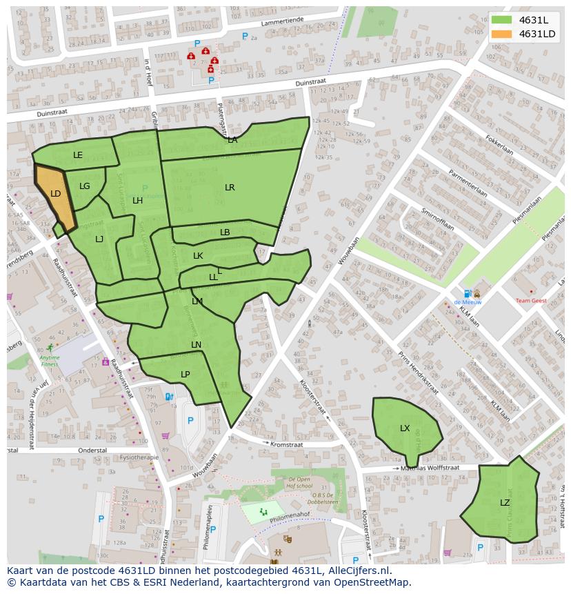 Afbeelding van het postcodegebied 4631 LD op de kaart.
