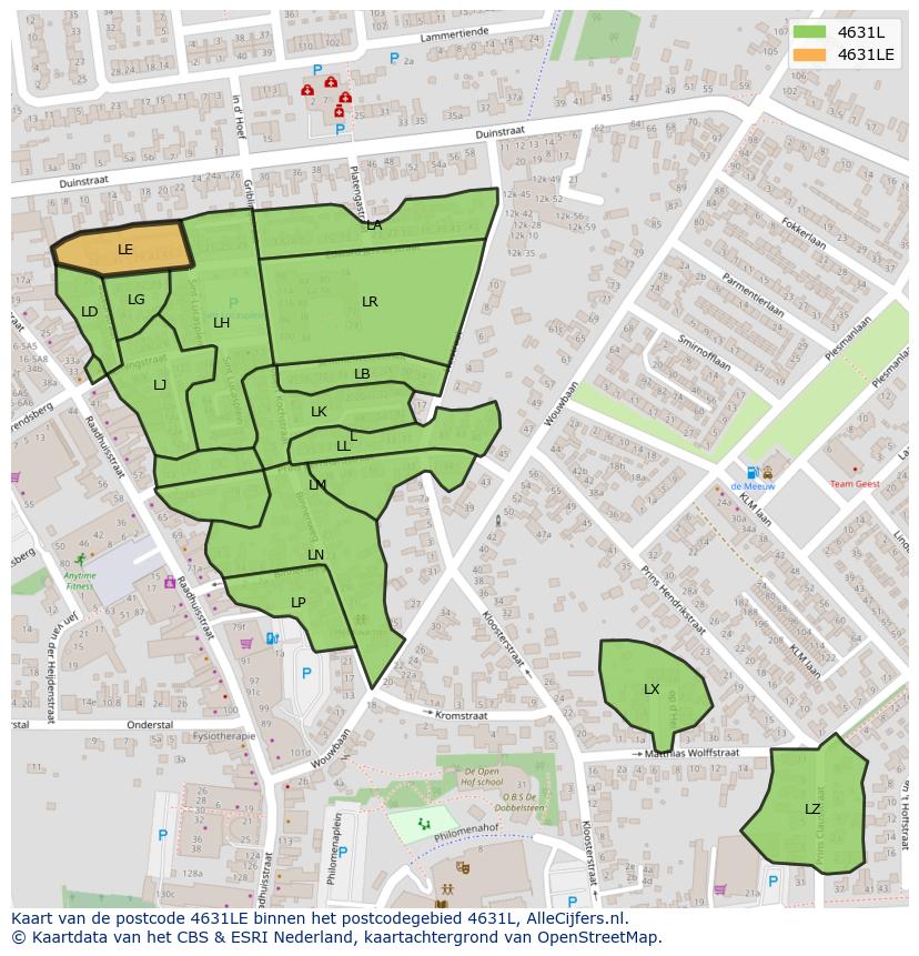 Afbeelding van het postcodegebied 4631 LE op de kaart.