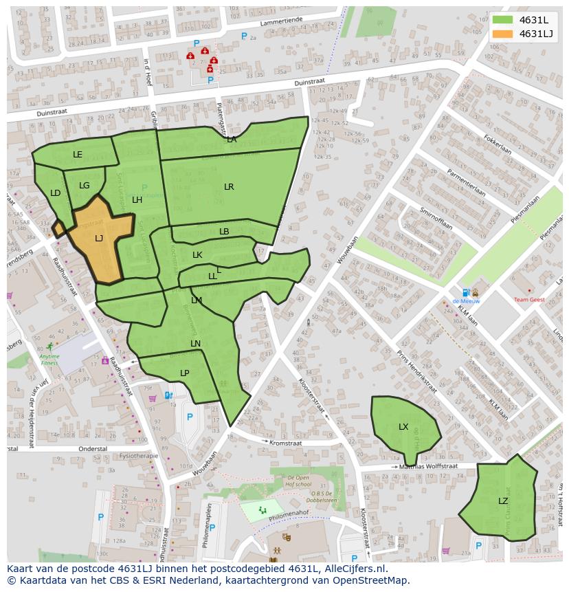 Afbeelding van het postcodegebied 4631 LJ op de kaart.