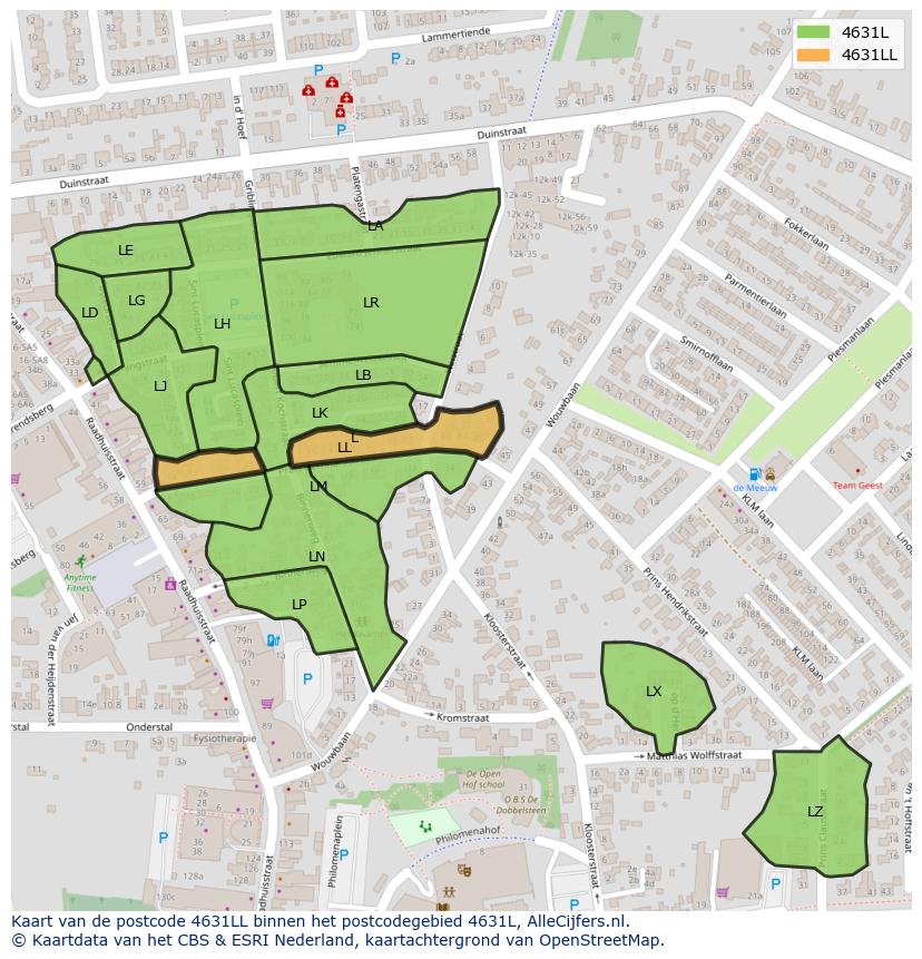 Afbeelding van het postcodegebied 4631 LL op de kaart.